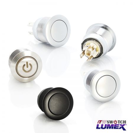 Interruptores de botón pulsador de acción rápida de 16 mm, 5 A/28 V CC - Interruptores pulsadores impermeables de alta corriente de 16 mm